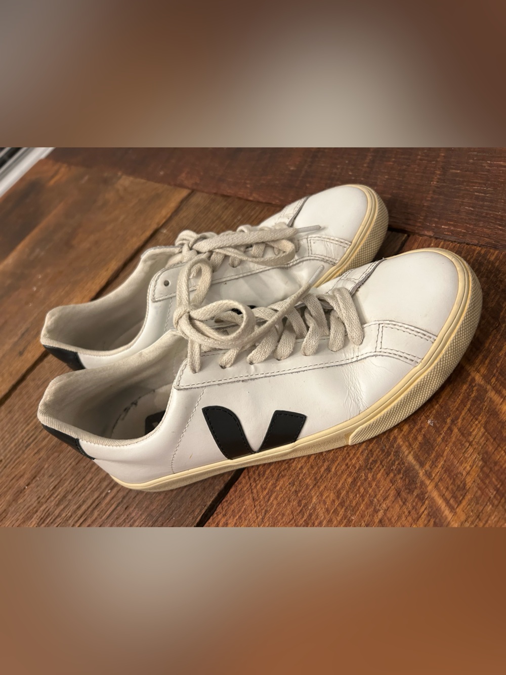 Veja White Leather Sneakers with Black V Detail